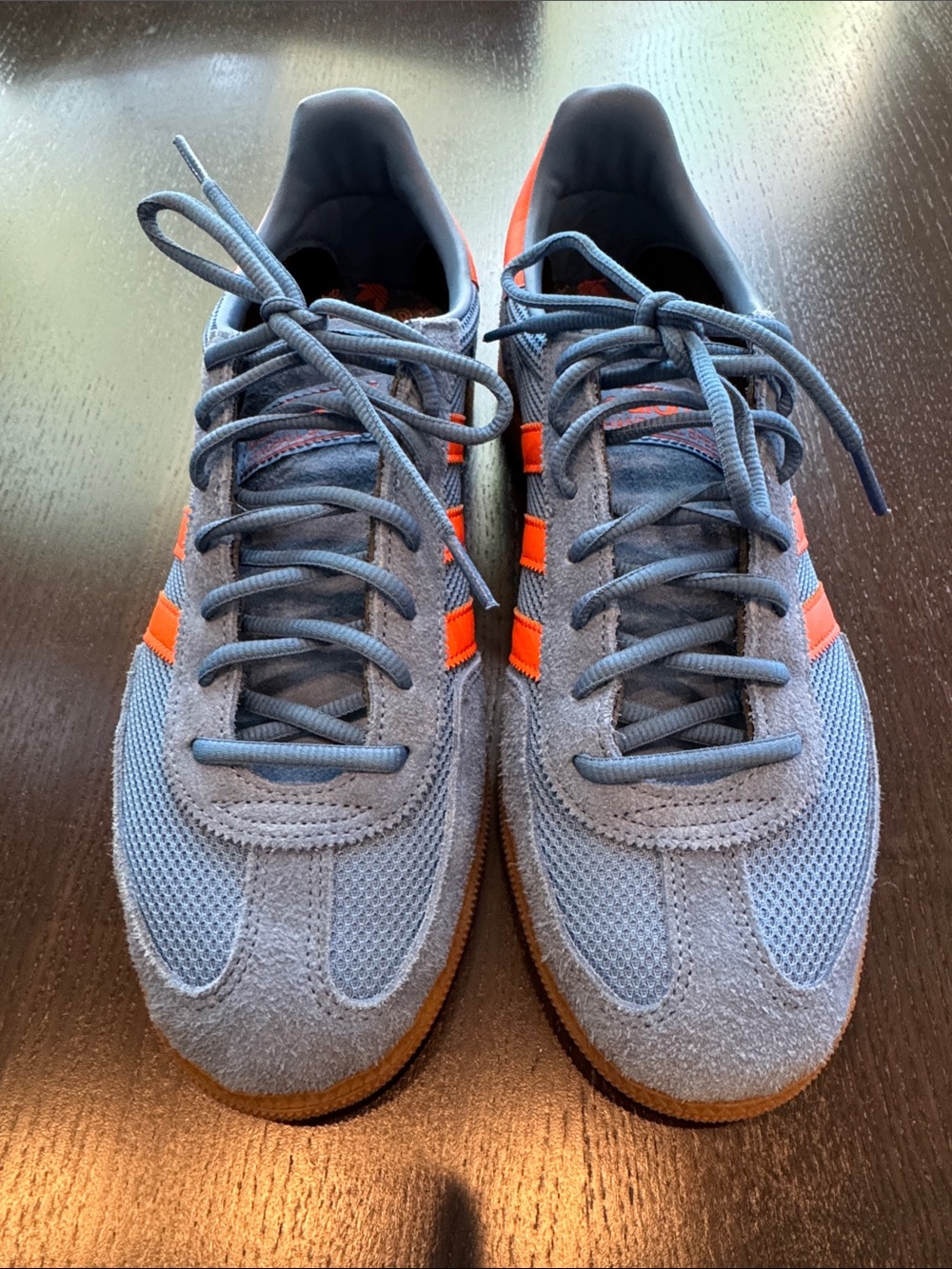 adidas Spezial Light Blue Sneakers with Bright Orange Stripes